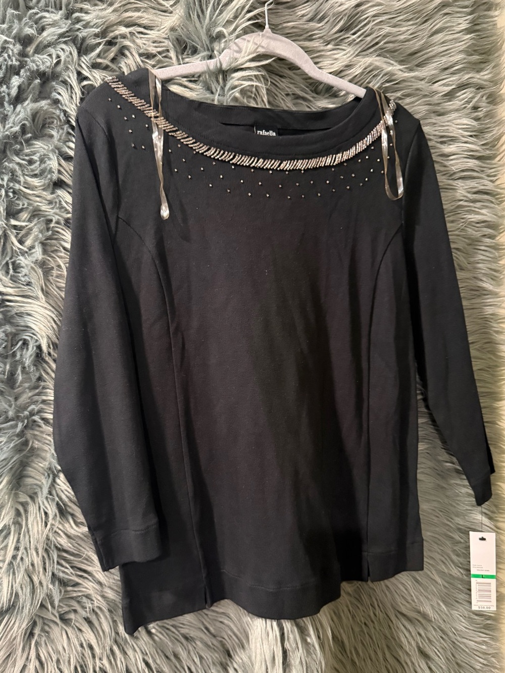NEW Rafaella Embellished Blouse - Size Large | Color: Black